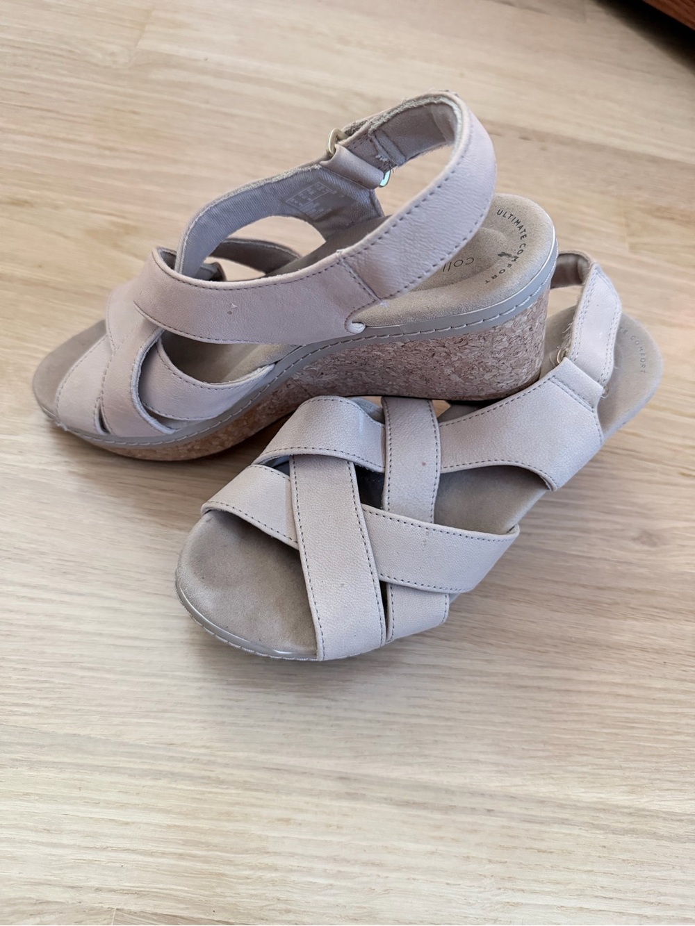 Clarks Neutral Cork Wedge Sandals - Strappy Slingback - size 8.5